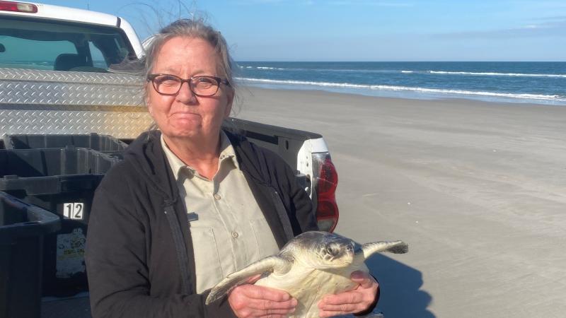 A photo of Lynn and a turtle 